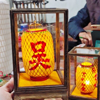 潮汕竹编油纸灯笼中式复古手工艺创意摆件发光小灯笼挂件文字定制