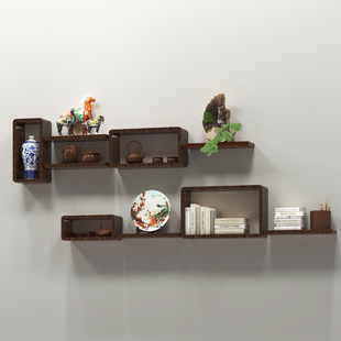 饰架 格子架创意置物装 壁挂书架书柜客厅个性 展示架陈列架实木中式