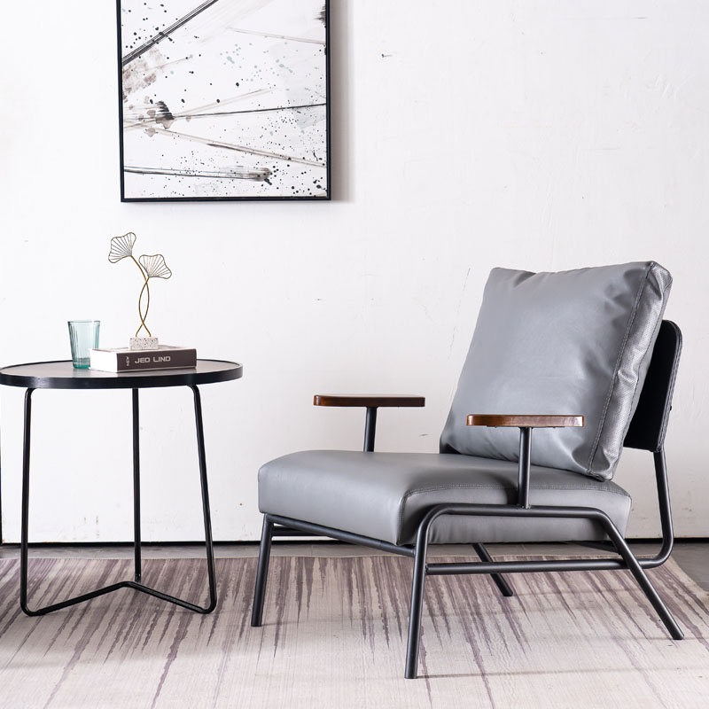 现代极简铁艺单人会客沙发椅办公商务酒店售楼洽谈接待室茶几