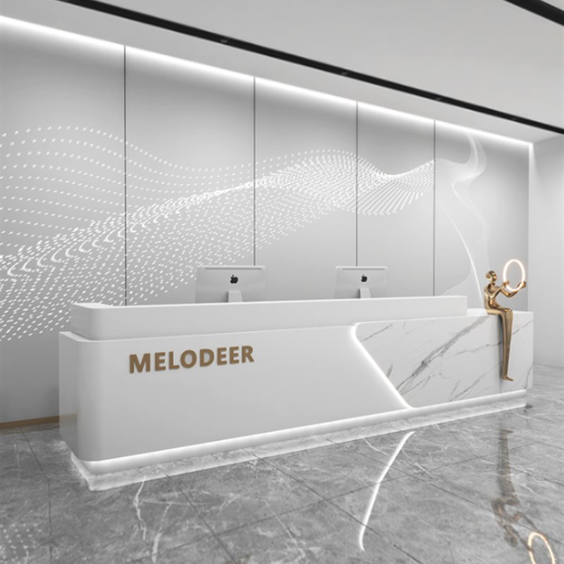 现代简约烤漆公司前台接待台酒店咨询美容院大理石吧台收银台桌