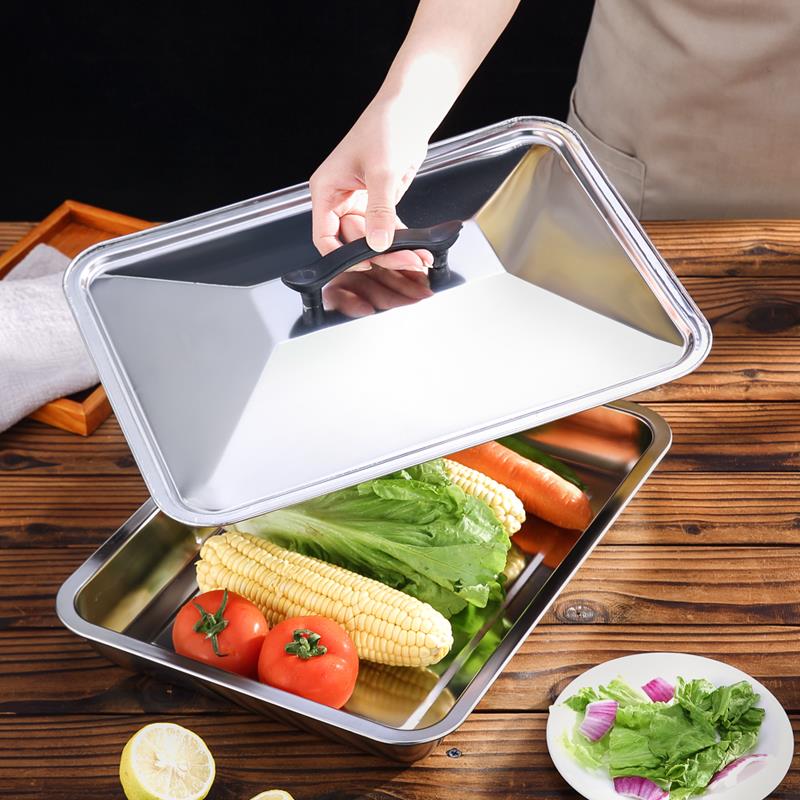 盘子方盆水缸盖子长方形加深铁盘不锈钢盆玻璃盖烤鱼家用锅盖.。