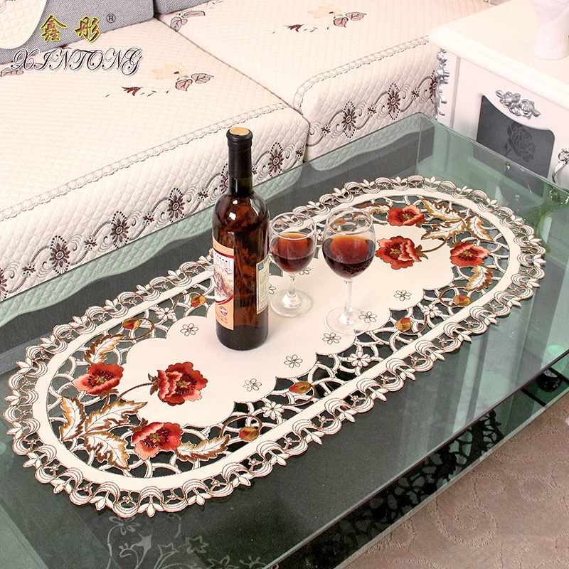 田园桌布 布艺绣花餐桌布 椭圆长方茶几布 桌旗 椅垫 鑫彤229