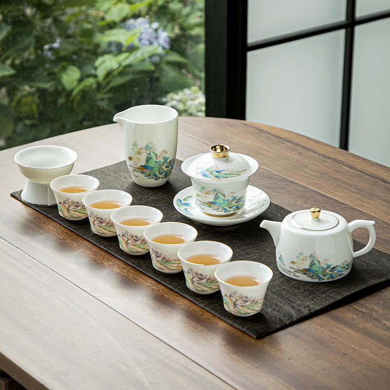 德化白瓷功夫茶具套组家用盖碗茶杯中式茶壶轻奢高档羊脂玉泡茶具