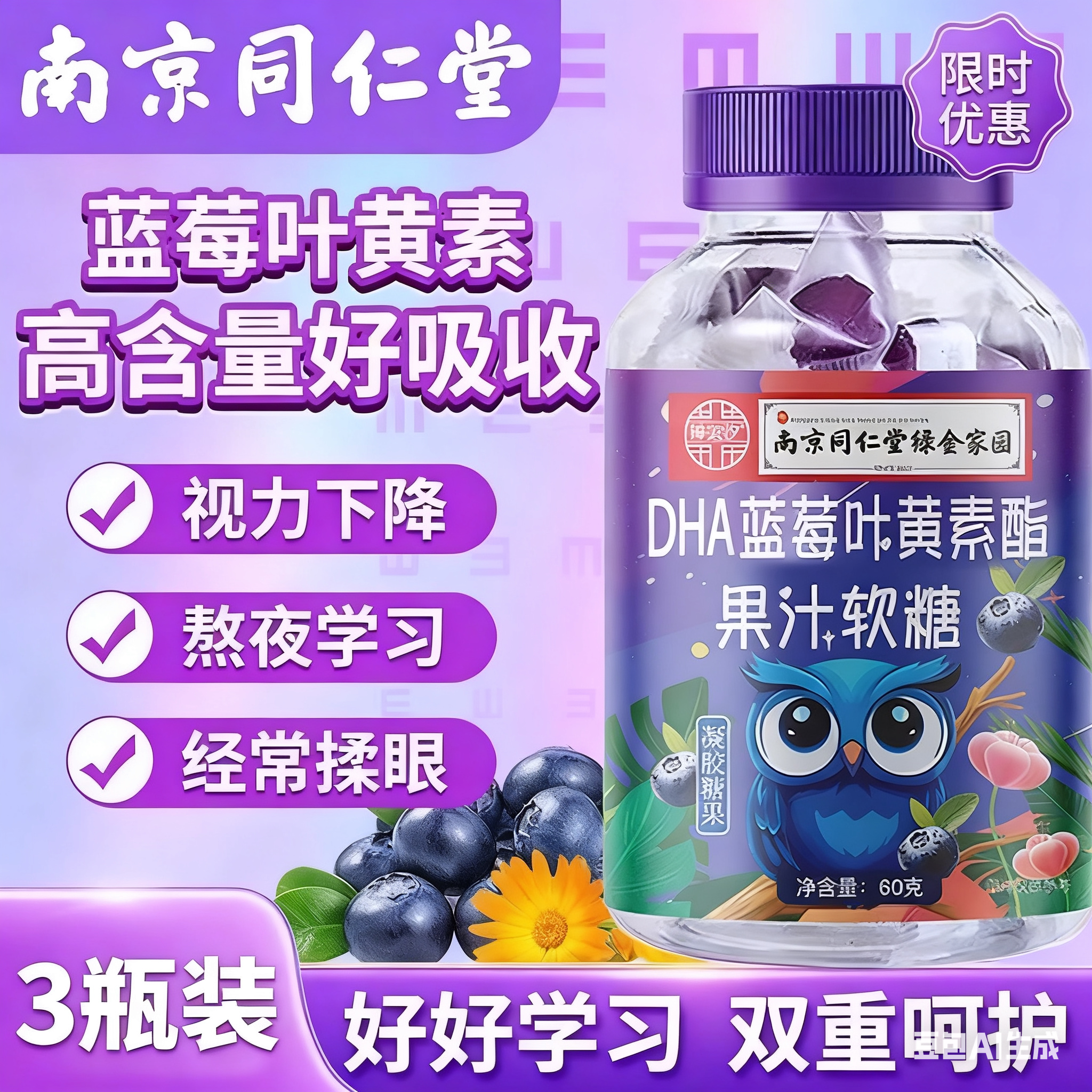 南京同仁堂蓝莓叶黄素软糖