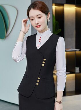 秋季新款西装马甲女职业装套装短款工装马夹空姐美容师制服工作服