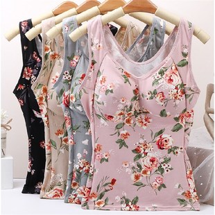 免穿文胸长款打底秋冬磨毛印花无钢圈自带胸罩全罩杯大码美背内衣