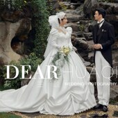 影楼新款 缎面拖尾白纱复古园林风婚纱照拍照礼服 民国情侣主题法式