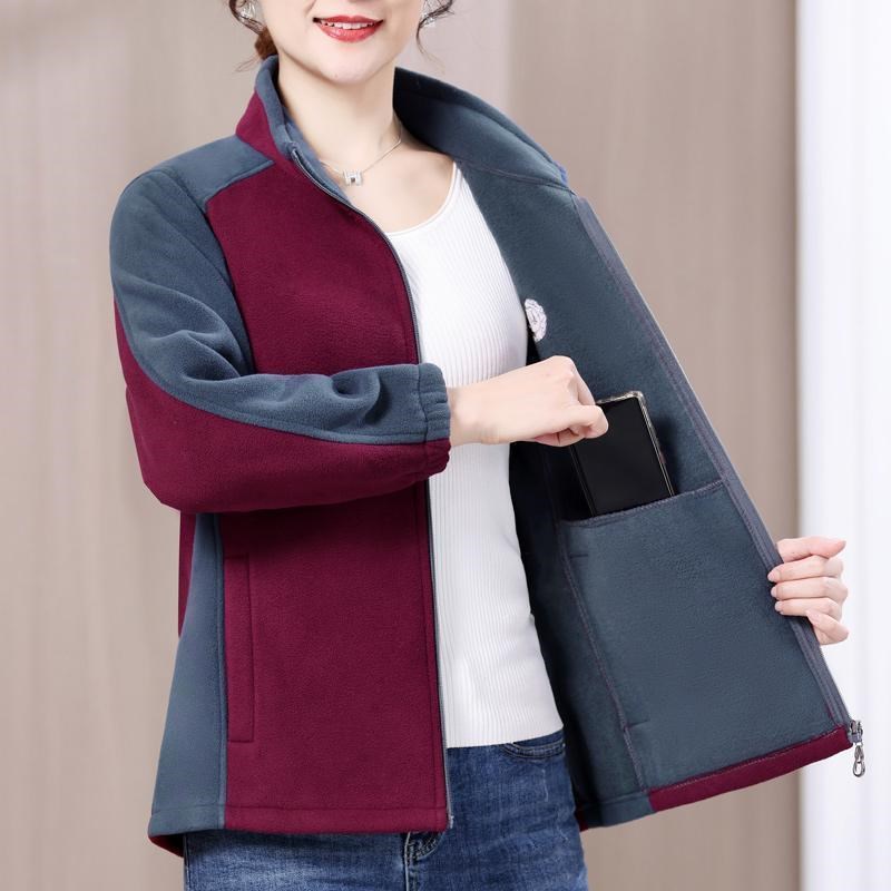 妈妈摇粒绒外套加绒加厚女棉服中老年人冬装秋冬奶奶保暖抓绒卫衣
