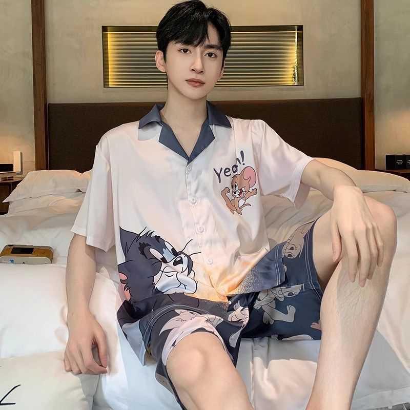 睡衣男夏季冰丝短袖卡通青少年学生加大码丝绸男士夏天家居服套装,女士内衣/男士内衣/家居服,睡衣/家居服套装,淘宝优惠券,粉丝福利购,淘宝优惠卷