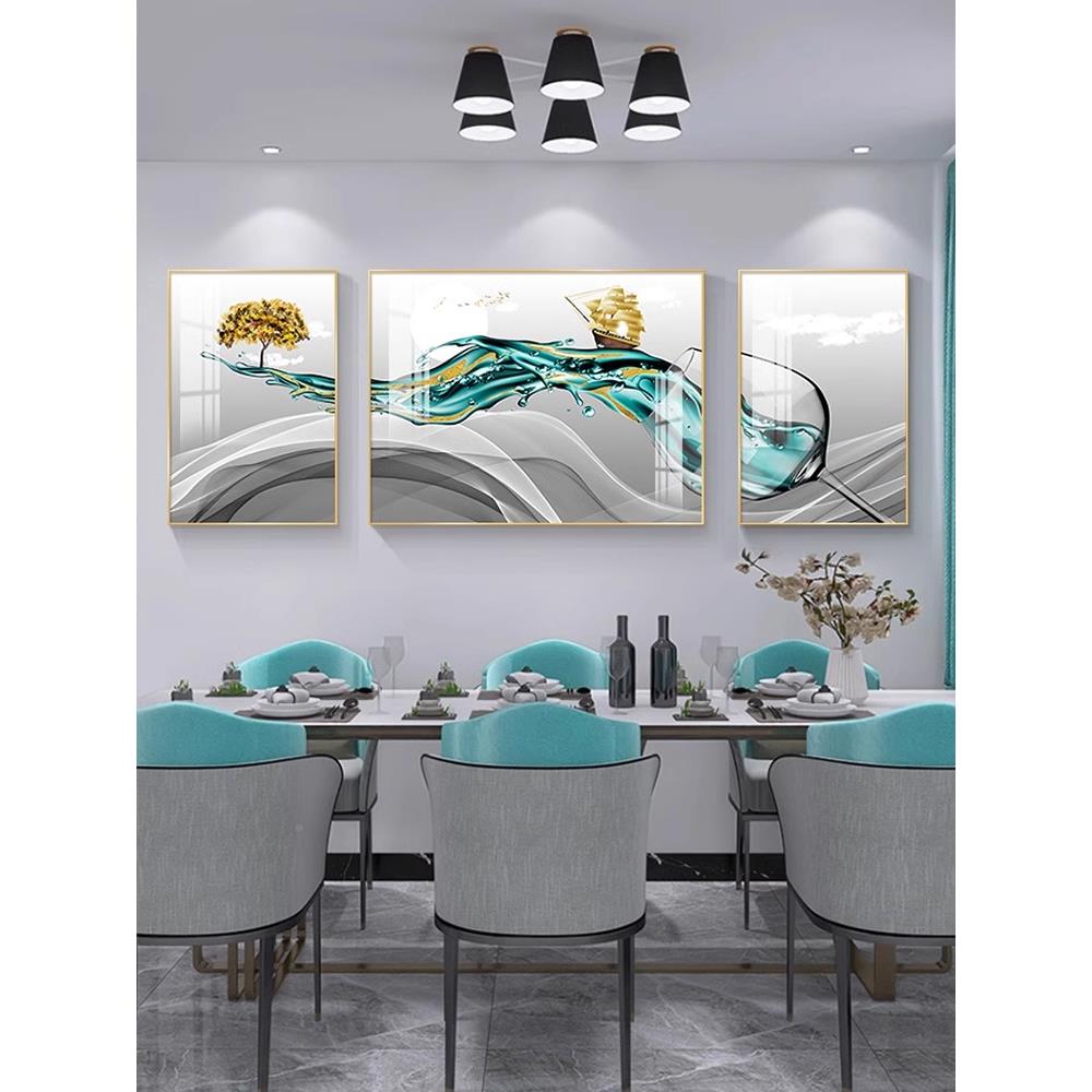 餐厅装画现代简约高档酒杯饰联画餐桌X-87背景墙壁吃饭厅大三气画