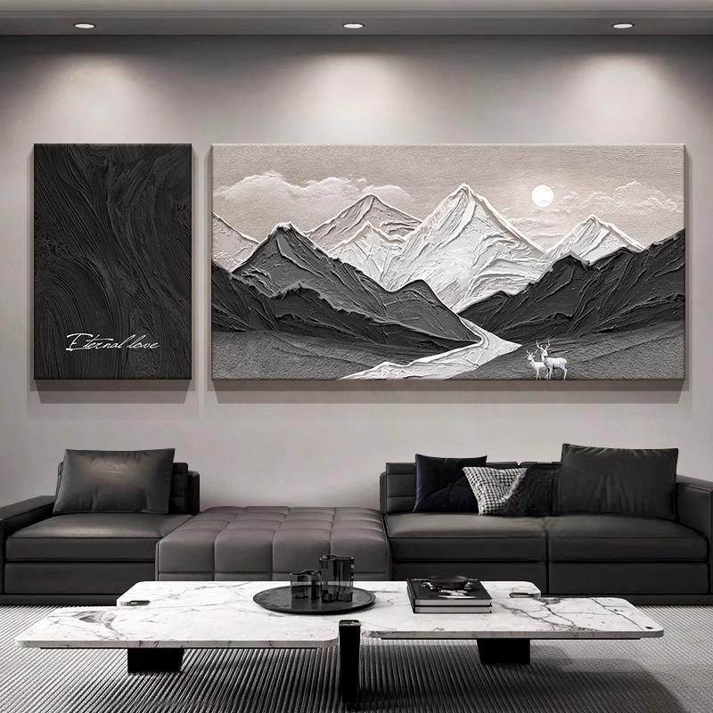 日壁照金山轻奢客厅大墙装饰画MH-1806 画高级肌理感沙景发白背墙