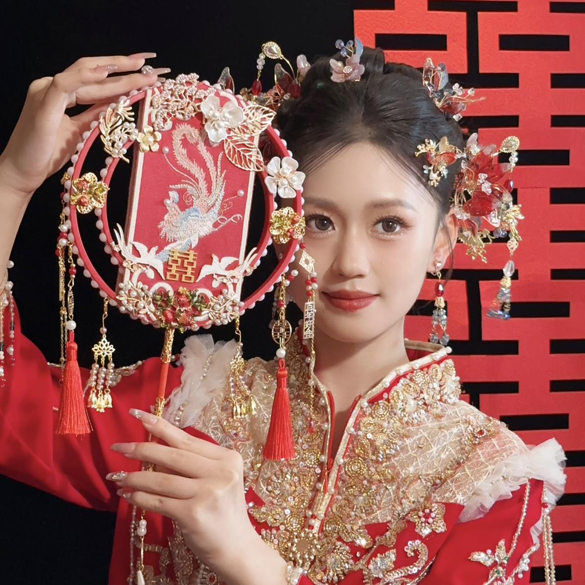 团扇d结婚新娘iy材料秀禾婚礼扇子新FGH婚手品工喜扇高中式成级婚