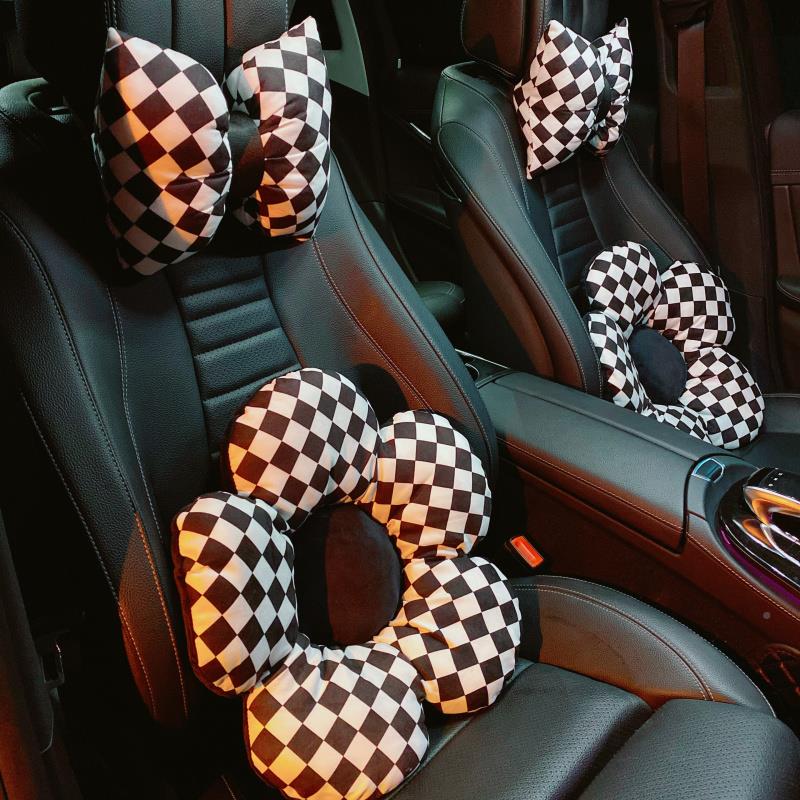 汽车腰靠抱枕车格载座椅腰部支撑靠背垫创意棋腰格子坐垫盘颈枕垫