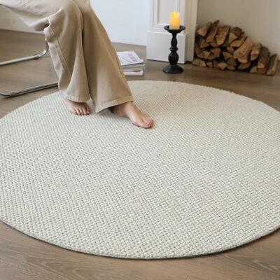 圆形毛羊地毯HM-0703纯色级高感法式客厅茶几大毯定制卧室书房沙