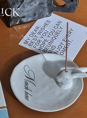 Cl1366ic原k创自制兔插先生线香盘香盘法式子复古手捏陶瓷首饰收