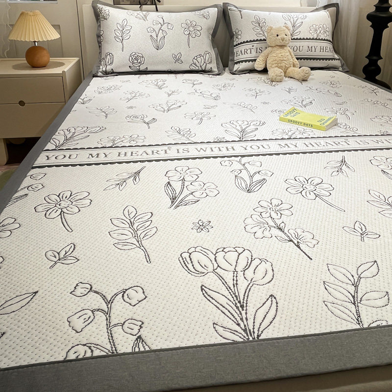 A类凉感豆豆复古花卉夏季凉席冰丝席2024新款空调席可机洗三件套