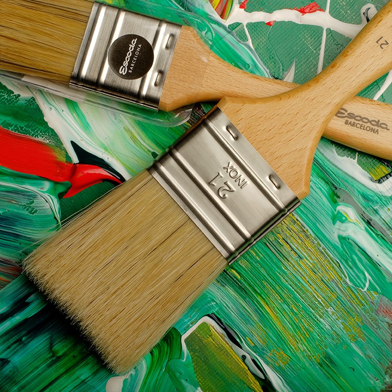 进口笔皇ESCODA猪鬃油画刷子硬毛刷丙烯板刷美术画画颜料画刷短柄