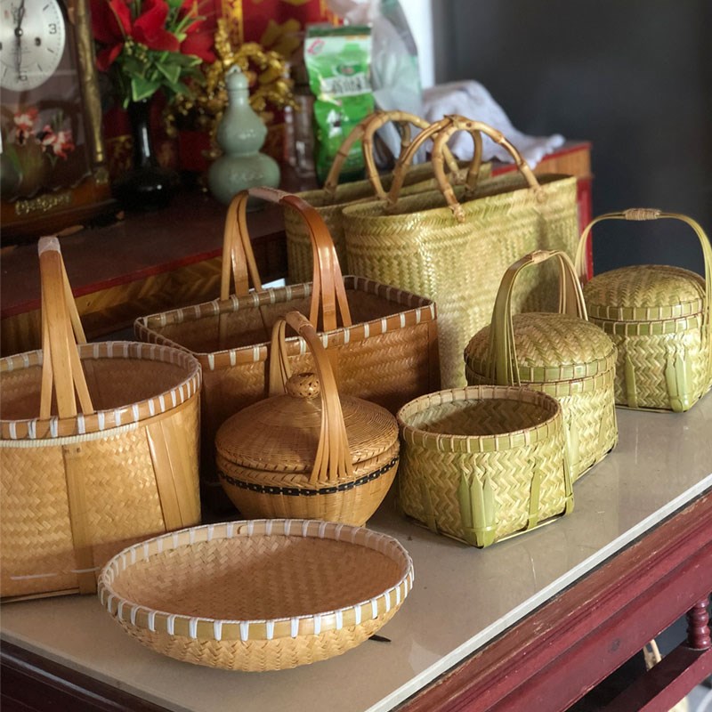 纯手工艺竹篮乡下老篾匠纯手工定制圆形竹篮茶饼篮竹编提篮