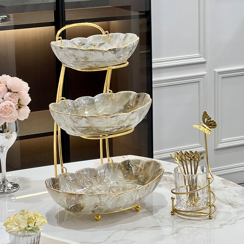 欧式多层陶瓷水果盘客厅茶几家用干果糖果果盘蛋糕架甜品台点心盘