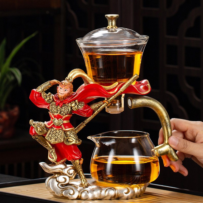创意玻璃泡茶壶杯202新款自动茶具装家用磁吸懒人冲茶器孙悟空