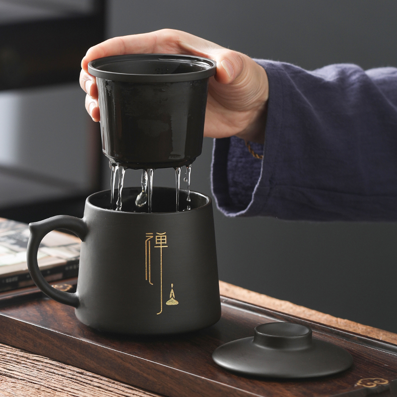 颜窑紫砂茶杯办公室高档水杯男士茶水分离泡茶杯过滤茶道杯子定制