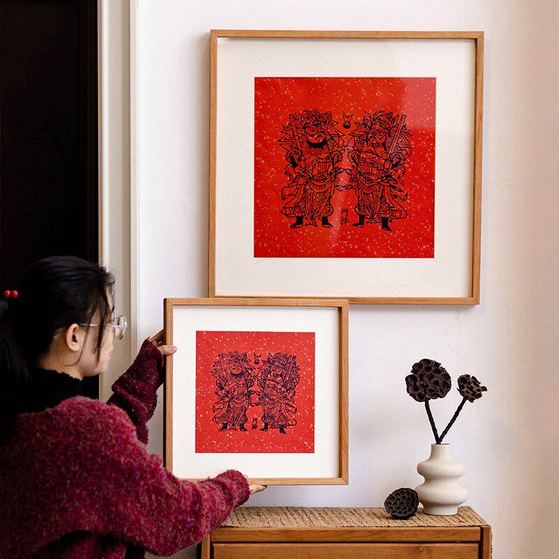 门神木版年画新年装饰挂画春节挂饰摆件相框国风中式画框客厅玄关
