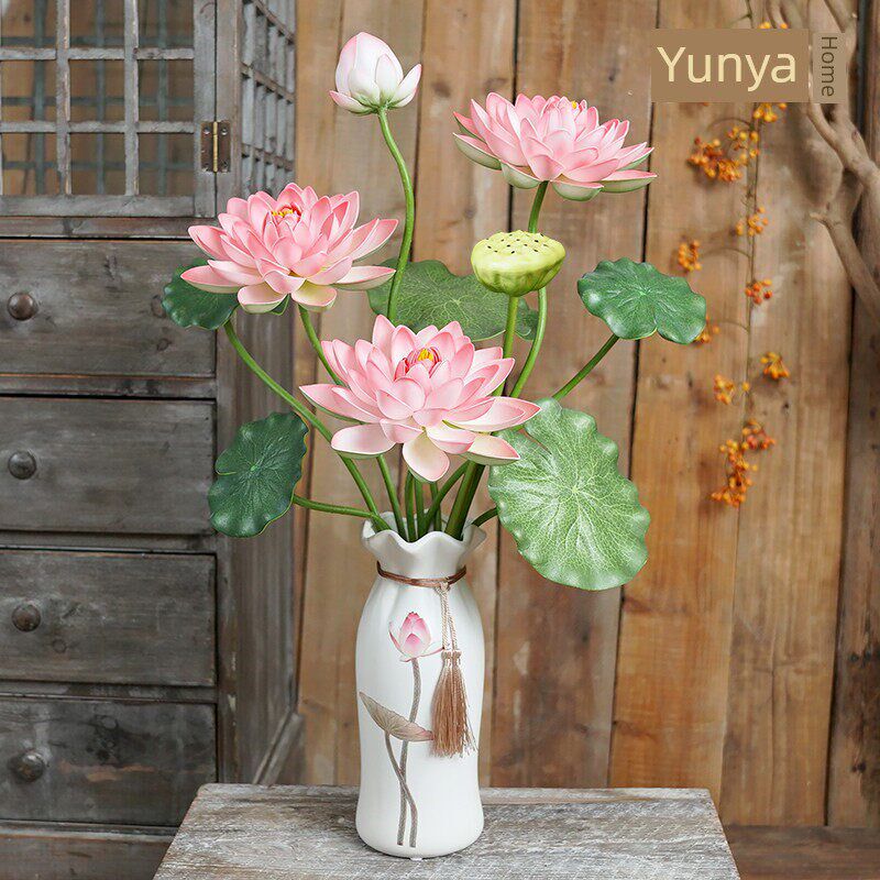精致高端彷生莲花人造花装饰客厅典雅大束莲花人造花无障碍豪华典