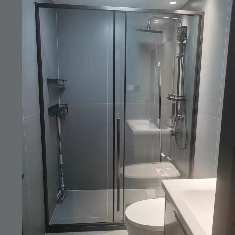 常州定制极窄不锈钢淋浴房移门下沉式一字型浴室玻璃隔断一固一移