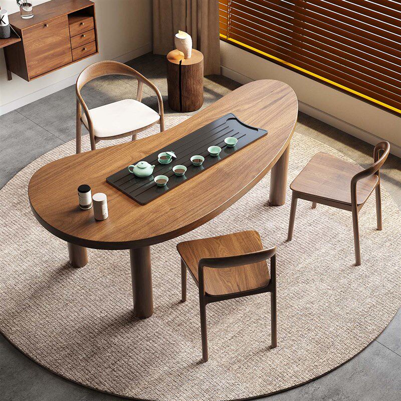 阳台茶台茶桌椅组合简约创意弧形客厅家用小茶几原木功夫泡茶桌子
