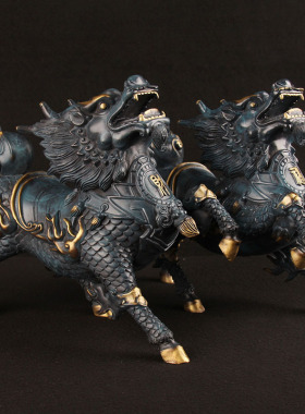 铜麒麟摆件一对火麒麟摆件家居办公室装饰客厅工艺品