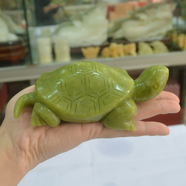 天然玉石纯手工青玉抛光乌龟摆件工艺品客厅家居玄关书桌书柜前台