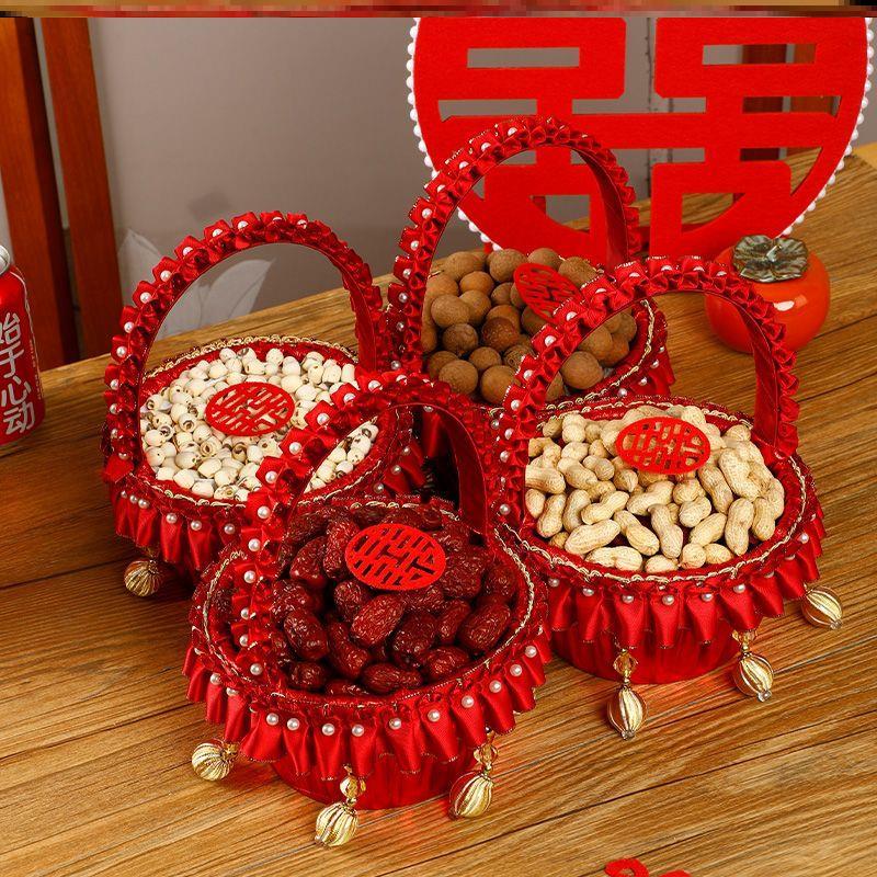 结婚收纳筐手提花篮早生贵子压床娃娃摆件收纳篮婚礼喜事用纯手工图片