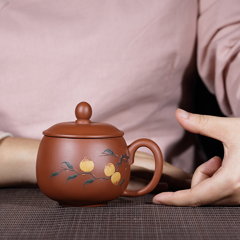 宜兴紫砂杯 带盖240cc小茶杯个人杯纯手工朱泥办公杯口杯喝茶水杯