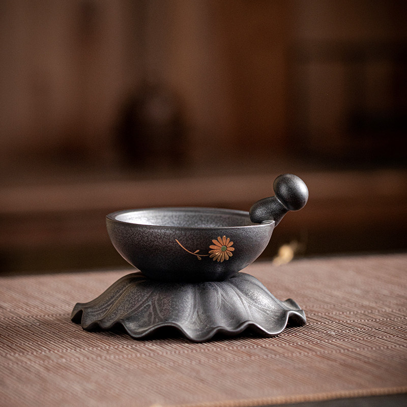 珐琅彩牡丹茶漏铁锈釉茶水分离器茶沫渍过滤器不锈钢滤网茶道配件