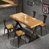工业风铁艺餐桌椅组合实木餐桌餐厅长方形饭店餐饮店食堂餐馆桌子