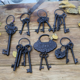 创意个性复古铸铁工艺品古老钥匙串酒吧会所庭院家居装饰挂件摆件