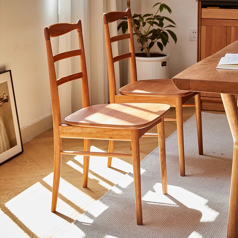 二黑本质 实木餐桌椅家用小户型餐椅2024新款樱桃木中古靠背椅子