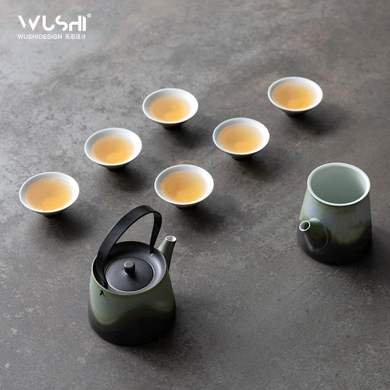 景德镇窑变功夫茶具套组家用办公室会客陶瓷提梁泡茶壶茶杯茶海