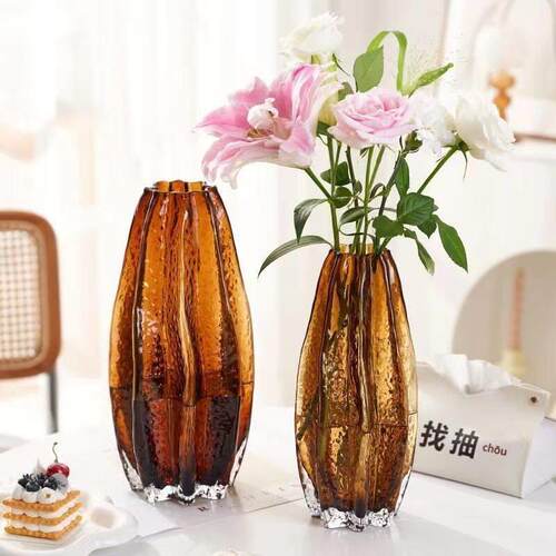 轻奢玻璃花瓶ins风杨桃高级大花瓶鲜花玫瑰插花客厅餐桌水培花瓶