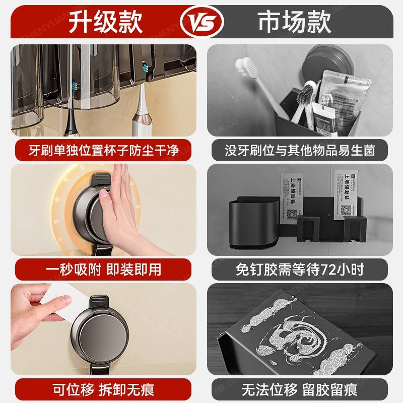 卫生间吸盘牙刷架家庭牙刷牙杯漱口杯刷牙杯收纳洗漱台壁挂置物架