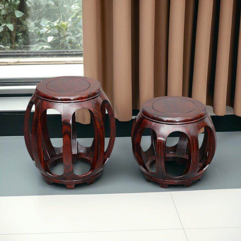 红木圆凳 印尼黑酸枝鼓凳圆凳 阔叶黄檀实木鞋凳矮凳中式实木鼓凳