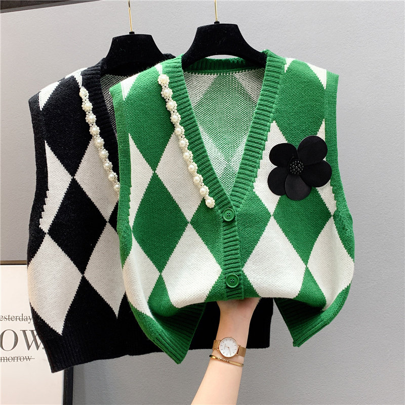 学院风针织背心女马甲外穿短款开衫毛衣马夹新款2022春季外搭上衣