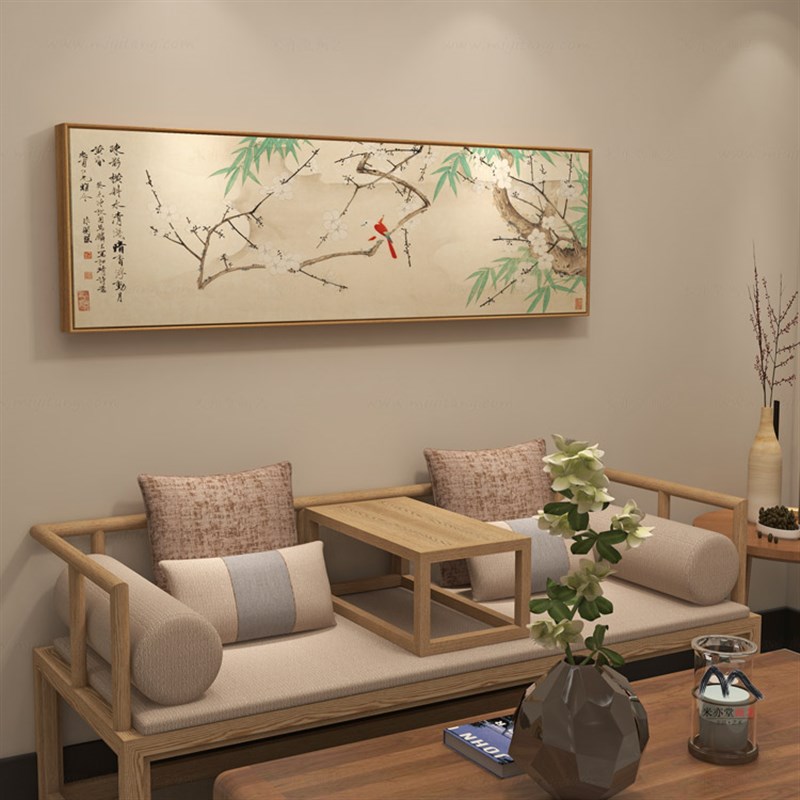 米亦堂x梅花竹 新中式日式花鸟横幅客厅卧室床头餐厅书房玄关挂画