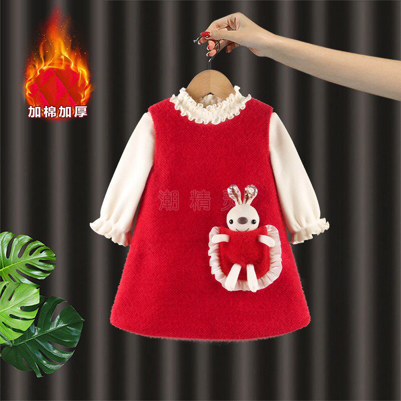 女童背心连衣裙套装秋冬款洋气宝宝加厚公主裙周岁礼服儿童背带裙