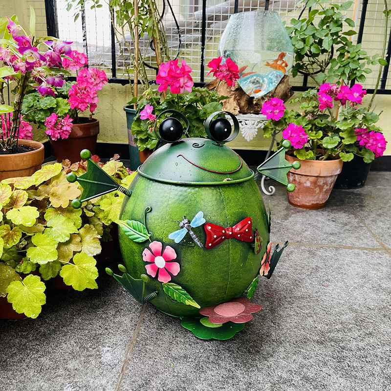 美式乡村复古铁艺青蛙摆件 户外室内花园阳台客厅创意摆设垃圾桶