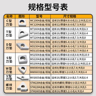 数控刀垫桃形MW0804三角T/W/S型螺纹合金垫片外圆车刀杆刀片配件