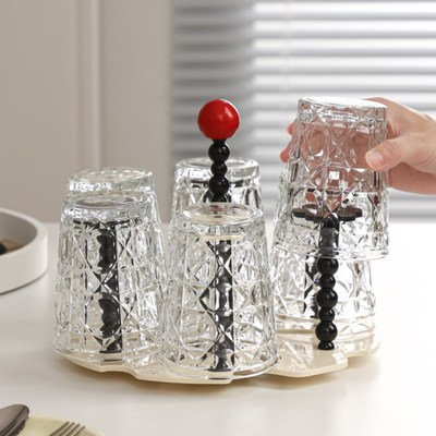 2024新款旋转杯架家用高级感玻璃杯收纳架倒挂沥水杯架桌面置物架