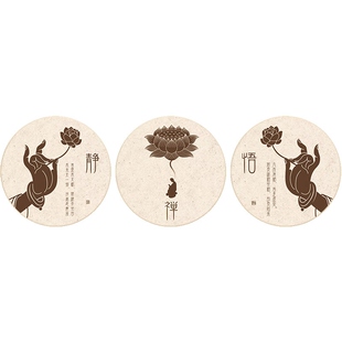 禅意新中式字画莲花挂画静禅悟佛手圆形玄关客厅装饰画茶室墙定做