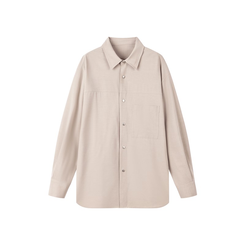 偶得男士320G四合扣衬衫 TR羊毛混纺 淡系极简 单口袋廓形外套