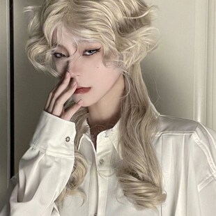 浅金长发假发男卷发拖尾水母头全头套式高层次狼尾发动漫拍照头套